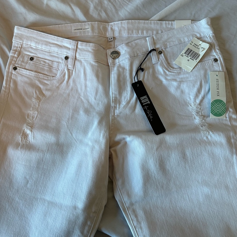 Women’s Kut from the Kloth Kate Crisp White Denim Boyfriend Jeans 14 NWT